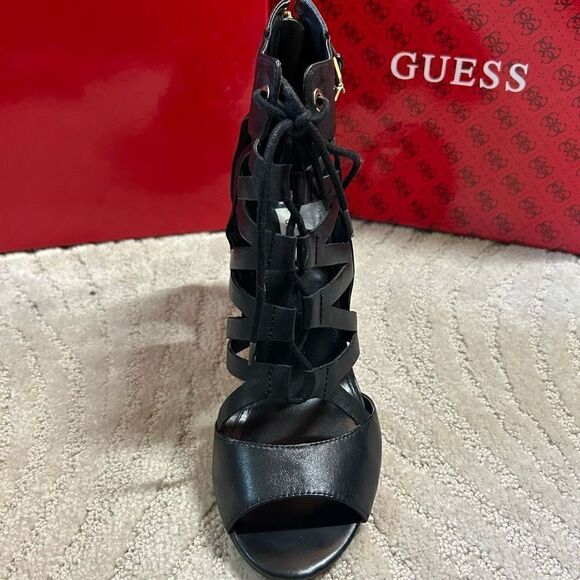 Guess Larkee Black Leather Strappy Heels - Picture 4 of 8
